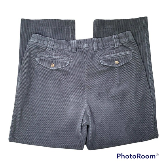LL Bean Mens 38X34 (37X31.5) Corduroy Blue Navy Pants Pleated Outdoor High Rise - Picture 2 of 12